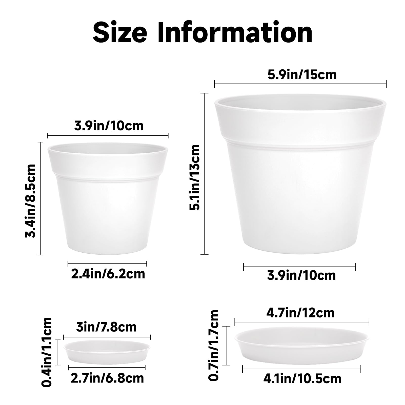 KINGLAKE 10cm Blumentöpfe mit Untersetzer - 8 Stück Pflanztöpfe Klein, übertopf Pflanztopf, Blumentopf Kunststoff Set, Topf Kleine Flower Pot für Pflanzen Kakteen Kräuter-Weiß - 3