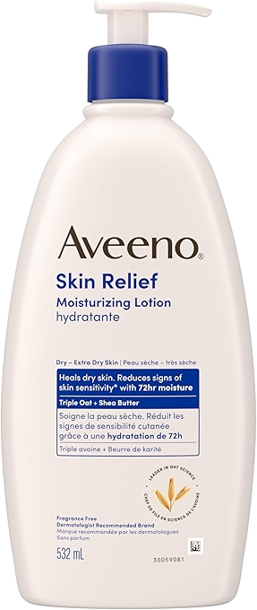 Aveeno舒缓滋润身体乳，含天然乳木果和三重燕麦复合物，无香型，适合极干、发痒或敏感肌肤