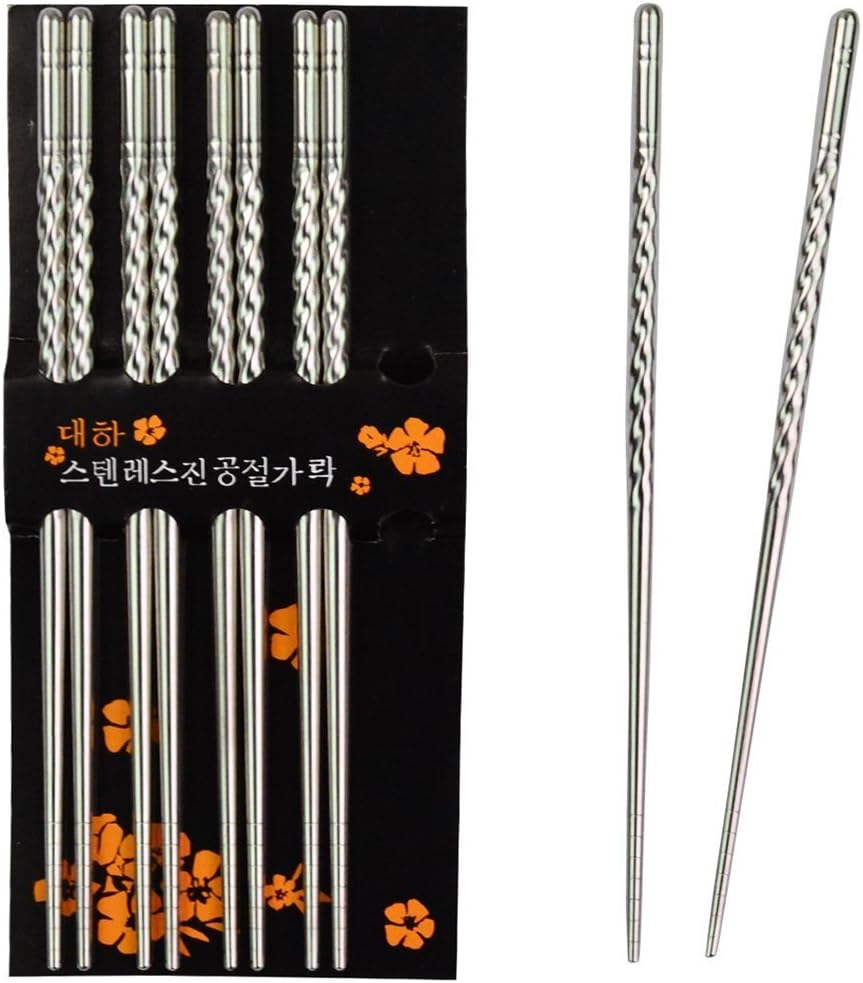 Chopsticks, Chantwon 5 Pairs 10pcs Stainless Steel Chopsticks Washable for Sushi or Rice Dishes, Reusable