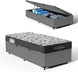Cama Box Baú com Colchão D33 Iso 100 - Ortobom (Cinza, Solteiro 78)