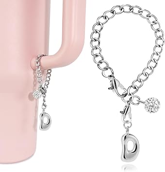 Silver Bubble Letter Charms for Stanley Cup Accessories - Designer Aesthetic Initial Cute Pendant for Water Bottle Tumblers Hydrojug Handle Preppy Jewelry Bracelets Personalized Keychain D