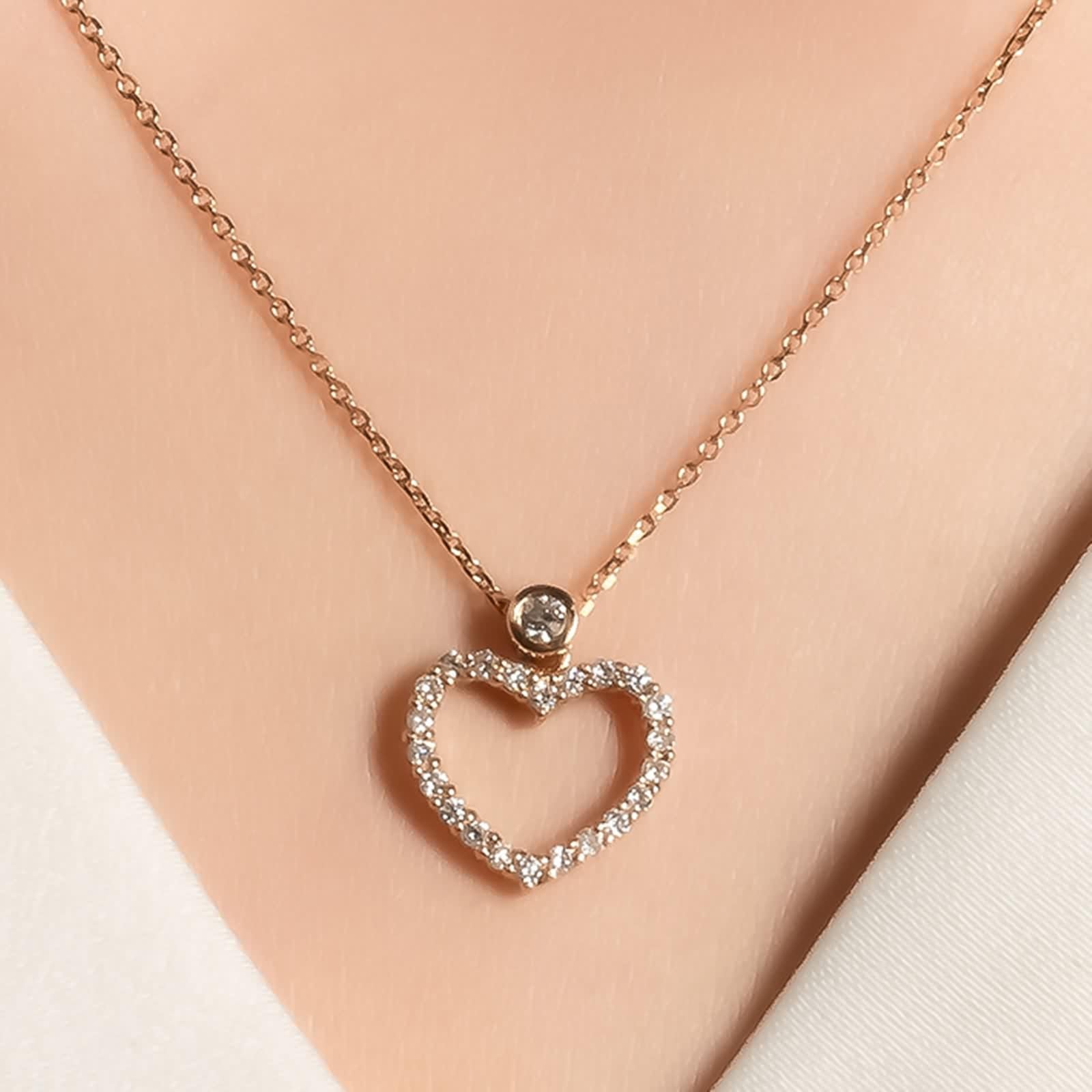 Cadena para mujer con colgante de corazón, cadena de diamante auténtico, 9 K/14 K/18 K, oro rosa, moda clásica