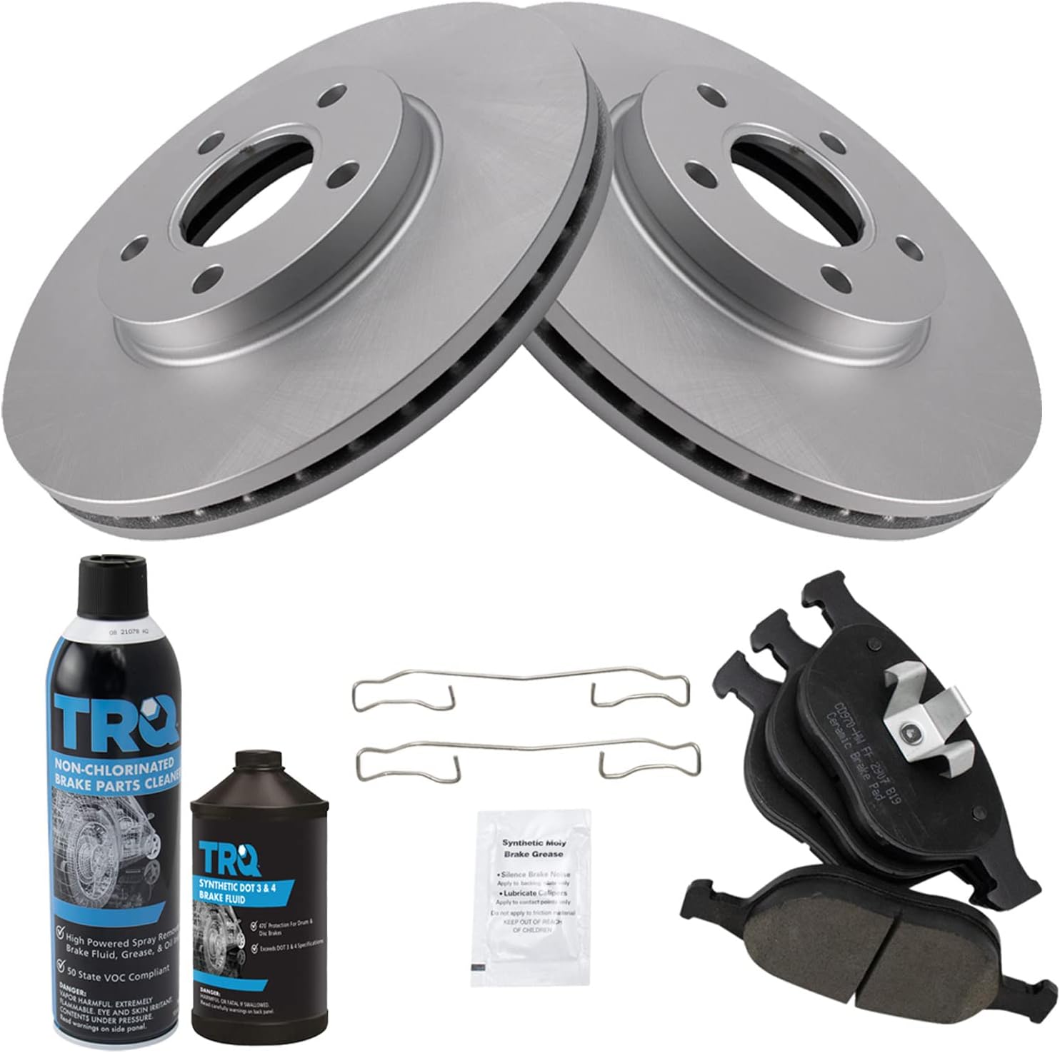 TRQ Front Brake Pad & Rotor Kit Brake Chemical Kit Brake Pads Brake Rotor Ceramic Premium G-Coated Compatible with 2010-2013 Ford Transit Connect