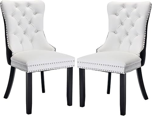 Juego de 2 sillas de comedor modernas para sala de estar, cocina, patas de madera maciza, asiento acolchado de piel sintética y respaldo de