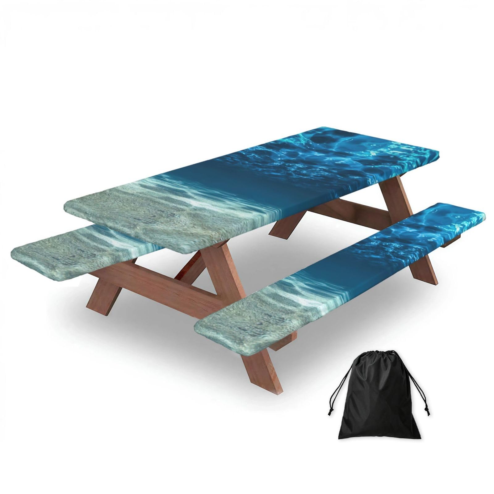 PPHGUT Ocean. Print Picnic Table Bench Cover Set Outdoor Garden Bbq Protector For Family Camping