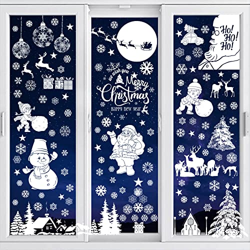 FullJoyHut 95 Stickers Noël Fenetre Blanc Réutilisable, Décoration Noël Fenetre Electrostatique PVC Flocon de Neige Sapin Père Autocollant Noel Fenetre Intérieur Deco Noel pour Porte Vitrine Verre Cover