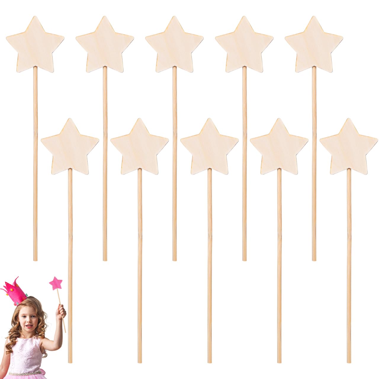 Yardwe 12 Pack Wooden Fairy Wands DIY Painting Toy Unfinished Fairy Wand Sticks for Kids Hand Painting Graffiti Drawing Arts and Crafts Dress-up Parties Birthdays Stage Performances