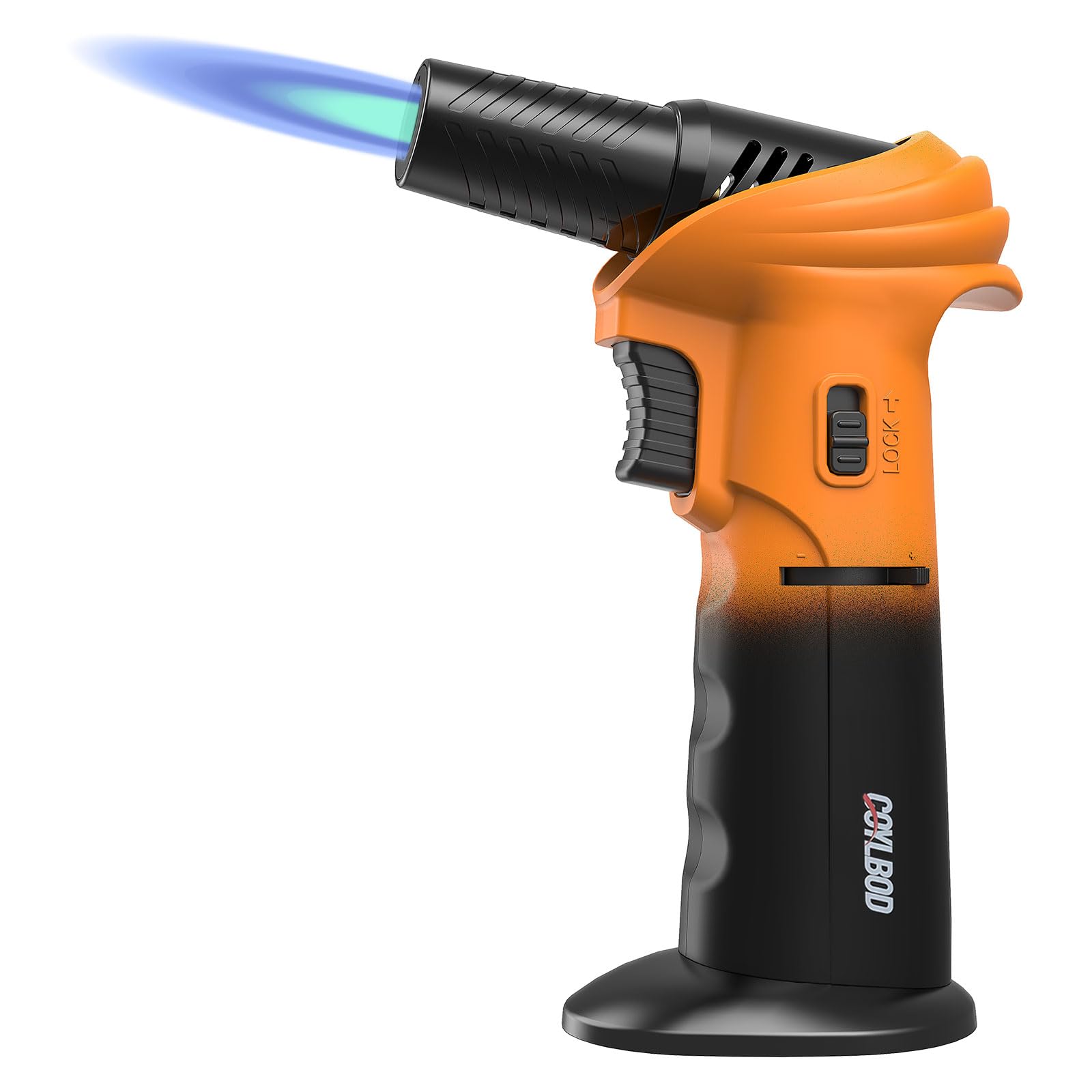Butane Torch Lighter, 0-90°Rotating Angle Butane Lighter, Refillable Kitchen Torch with Safety Lock, Adjustable Flame for Soldering (Orange and Black)