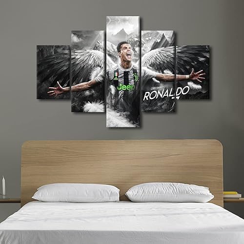 Miniatura 10 de Lienzo moderno de 5 piezas para pared, arte de pared para el hogar, obra de arte de Cristiano Ronaldo con temática deportiva, lienzo inspirador,