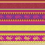 Ambesonne Mexican Fabric by The Yard, Vibrant Colored Striped Pattern with Abstract Lizard Animal Folk Borders, Decorative Fabric for Upholstery and Home Accents, 3 Yards, Red Purple