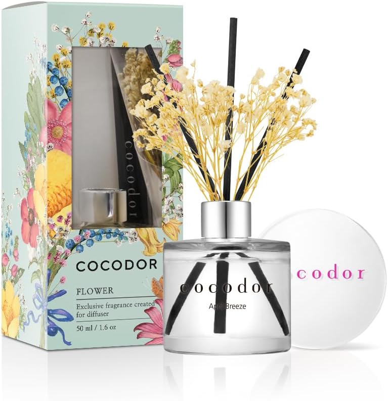 Cocod'or Mini Flower Reed Diffuser/April Breeze / 1.6oz(50ml) / 1 Pack/Fragrance Decor for Cars Cubicles, Small Rooms and Home, Diffuser Oil Sticks Gift Set