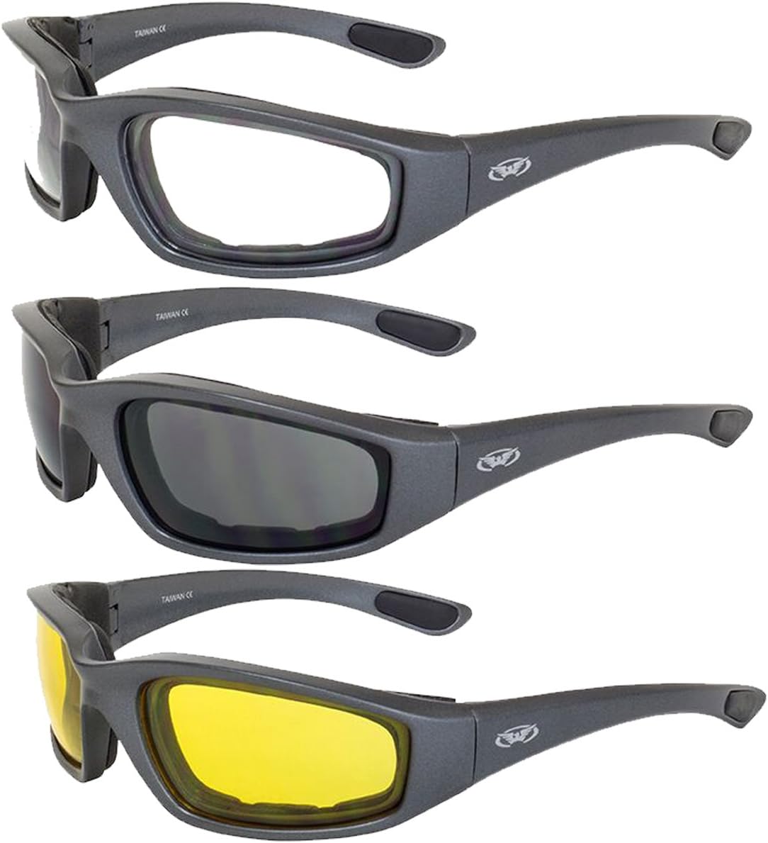 Global Vision Kickback Foam Padded Motorcycle Sunglasses Gunmetal 3 Pairs Global Vision Kickback Foam Padded Motorcycle Sunglasses Gunmetal 3 Pairs