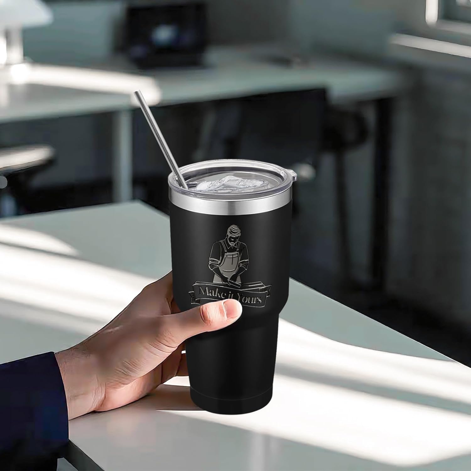 YOUKE OLA 12 Pack Insulated Tumbler Powder Coated Stainless Steel Double Wall Vacuum Travel Coffee Tumbler Cup with Lid and Straw for Laser Engrave DIY Gift 30oz Black - Image 6