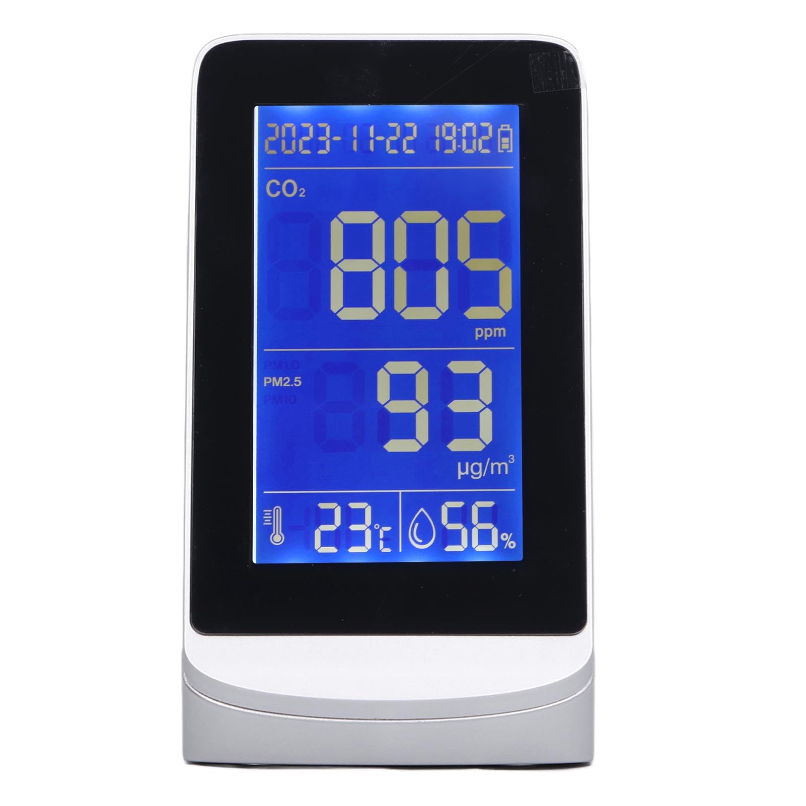 Monitor de calidad del aire CO2 PM2.5 PM10 PM1.0 Detector con temperatura Sensor de humedad Monitoreo en tiempo real para la oficina domiciliaria Uso exterior para interiores
