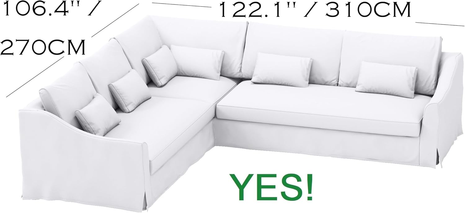 Heavy Cotton Farlov 5 Seat Corner Sofa Replacement Cover Made for IKEA Farlove 2 + 3 Sectional Slipcover Only. (Polyester Flax Lighter Beige Right Longer)