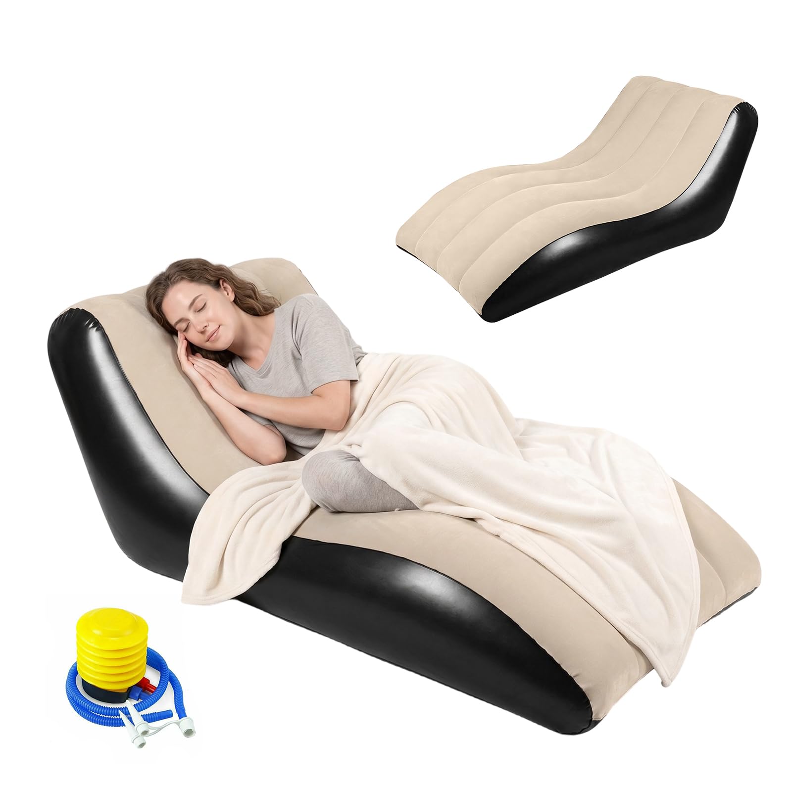 Sofá inflable, sillón hinchable, sofá de aire, sofá de camping, sofá portátil con superficie flocada para salón, camping y exterior