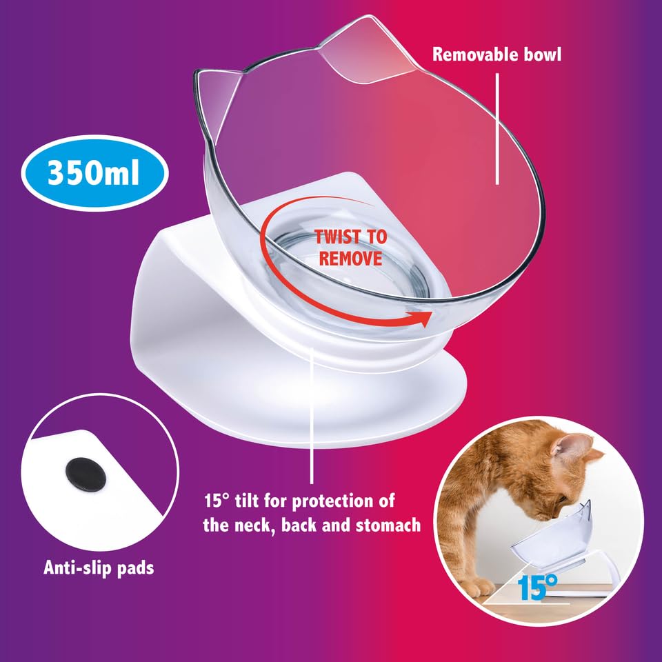 maxxpro Cat Feeding Bowl Raised Non-Slip Feet Cat Accessories Cat Bowl 350 ml 13.5 x 12.5 x 14.5 cm White - Image 2