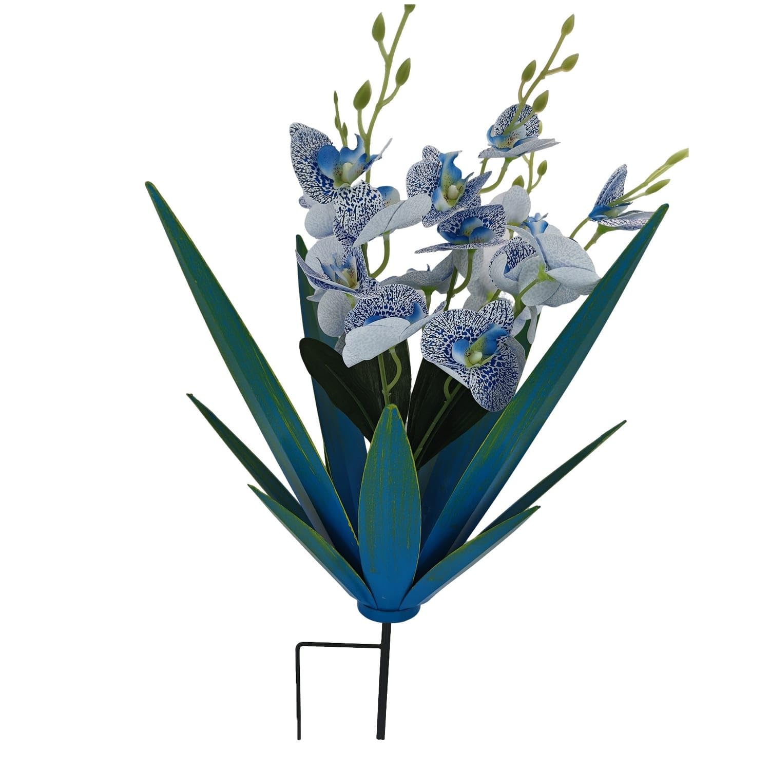 Outdoor Metal Agave Stake with Faux Orchids Metal Garden Stake Decorative Lawn Ornament Sculptural for Gardeners, Homeowners, Flower Bed, Pathway, Bg Agave-Blue-image-22
