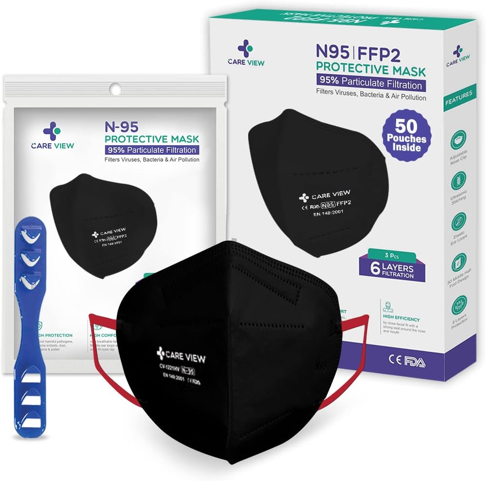 Careview N95 Anti Pollution Cotton Reusable Unisex Face Mask, Ear Loop Style, Protective Fold Flat Mask with 6 Layered (With Head Mask Extender)
