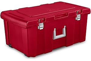 23 Gallon HORSE TACK TRUNK with Wheels and Latches, Infra Red with Gray Clips