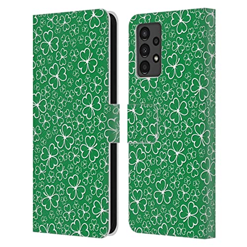 Carcasa de Cuero Samsung Galaxy A13 2022 Funda Libro Antigolpes con Patrones de Trébol Elegante