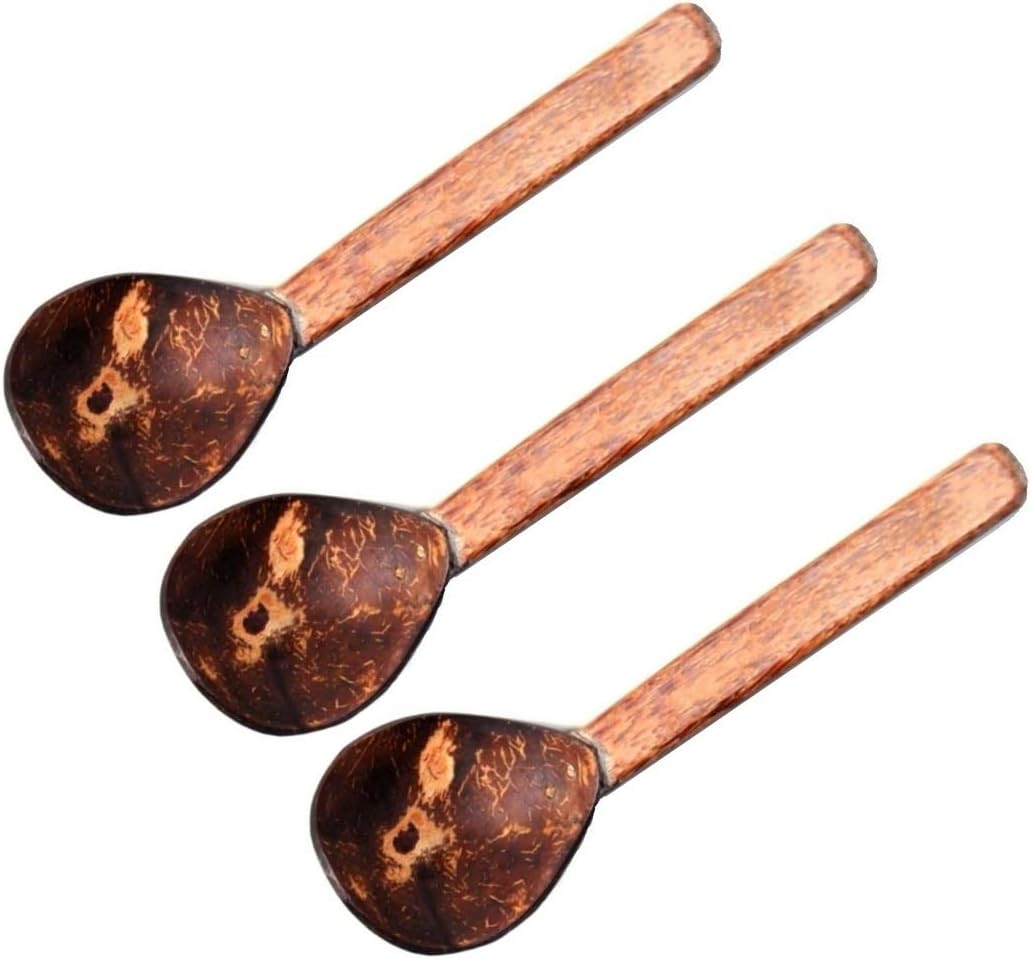 Sahya Dale Coconut Soup Spoon (Pack of 3) - Natural - Organic - Hand Made - Coconut Shell and Coconut Wood Spoon