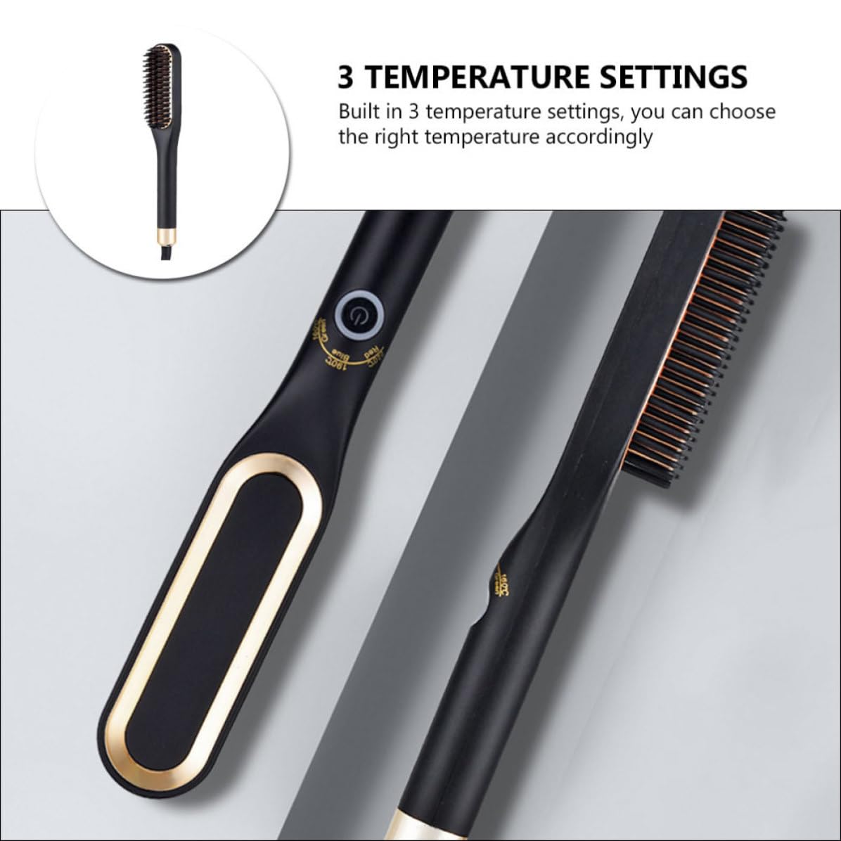 Cepillo Peine Alisador Negro para Vello Facial y Cabello Fino Control de Temperatura Preciso y 3 Ajustes de Calor para Moldear y Peinar Fácilmente