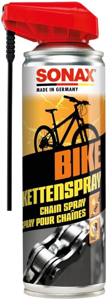 SONAX BIKE KettenSpray mit EasySpray (300 ml) Reinigt, Schützt & Schmiert, Verringert Verschleiß & Reibung, Korrosionsschützend, Hohe Kriech- & Haftwirkung | Art-Nr. 08762000