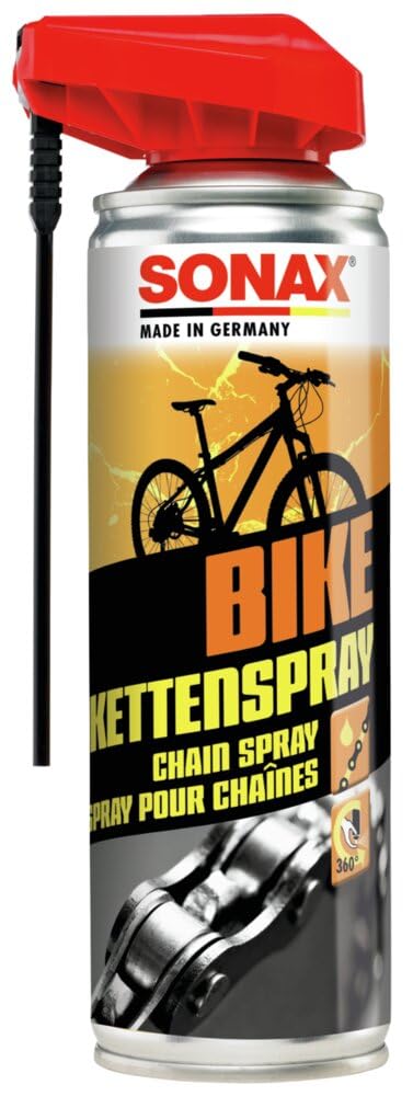 SONAX BIKE KettenSpray mit EasySpray (300 ml) Reinigt, Schützt & Schmiert, Verringert Verschleiß & Reibung, Korrosionsschützend, Hohe Kriech- & Haftwirkung | Art-Nr. 08762000