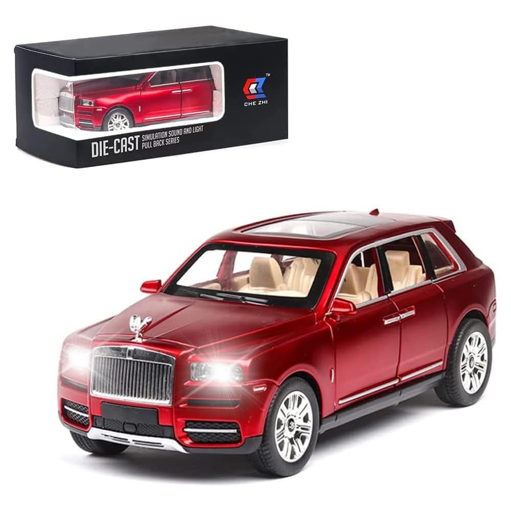 EROCK Exquisite car Model 1/24 Rolls-Royce CULLINAN Model Car,Zinc Alloy Pull Back Toy car with Sound and Light for Kids Boy Girl Gift. (Red-CULLINAN)