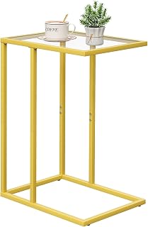 C Table Side End Table, Small C Shaped Table for Sofa,Glass Couch Sofa Tray Snack Table for Living Room, Bedroom,TV Tray Table for Small Space,Accent Coffee Tab