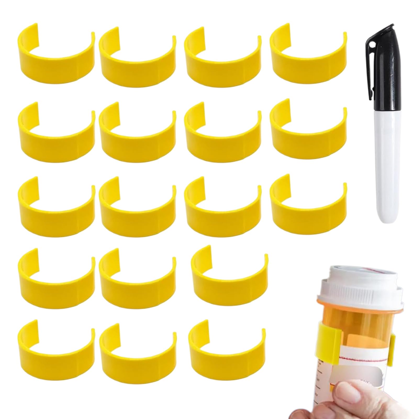 18 X Clips for Pill Bottles, Medicine Bottle Label Clips for Easy Medication Identification, Portable Pill Bottle Clip with Marker Labels Pen Perfect for Daily Use Or Travel