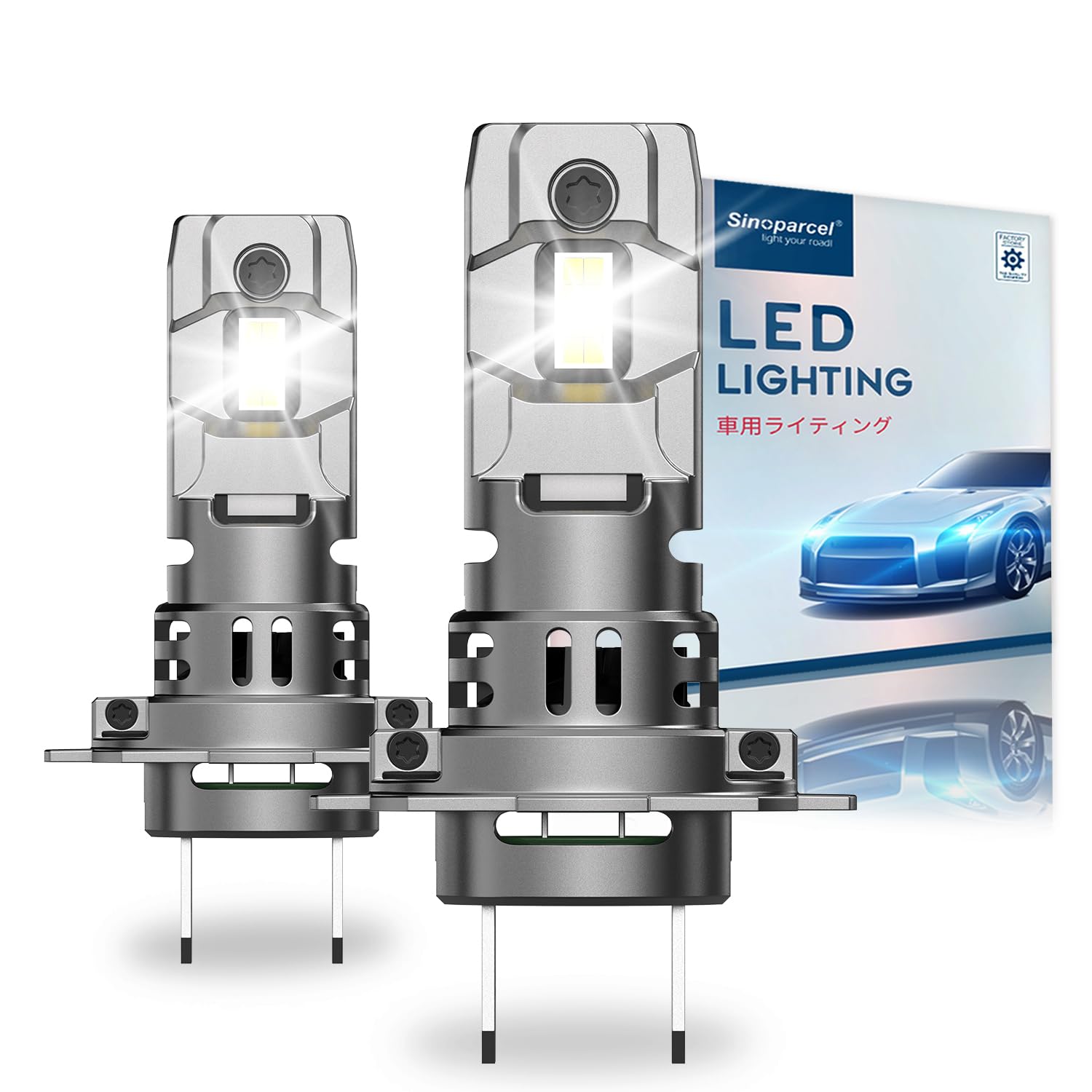 Sinoparcel LED H7 477 Car Headlight Bulbs, 20000LM 70W 6500K, for Low or High Beam, 400% Bright Cool White Halogen Replacement, with Fan, Super Bright Fog Light, IP67, Canbus Decoder Ready, 2 Pcs