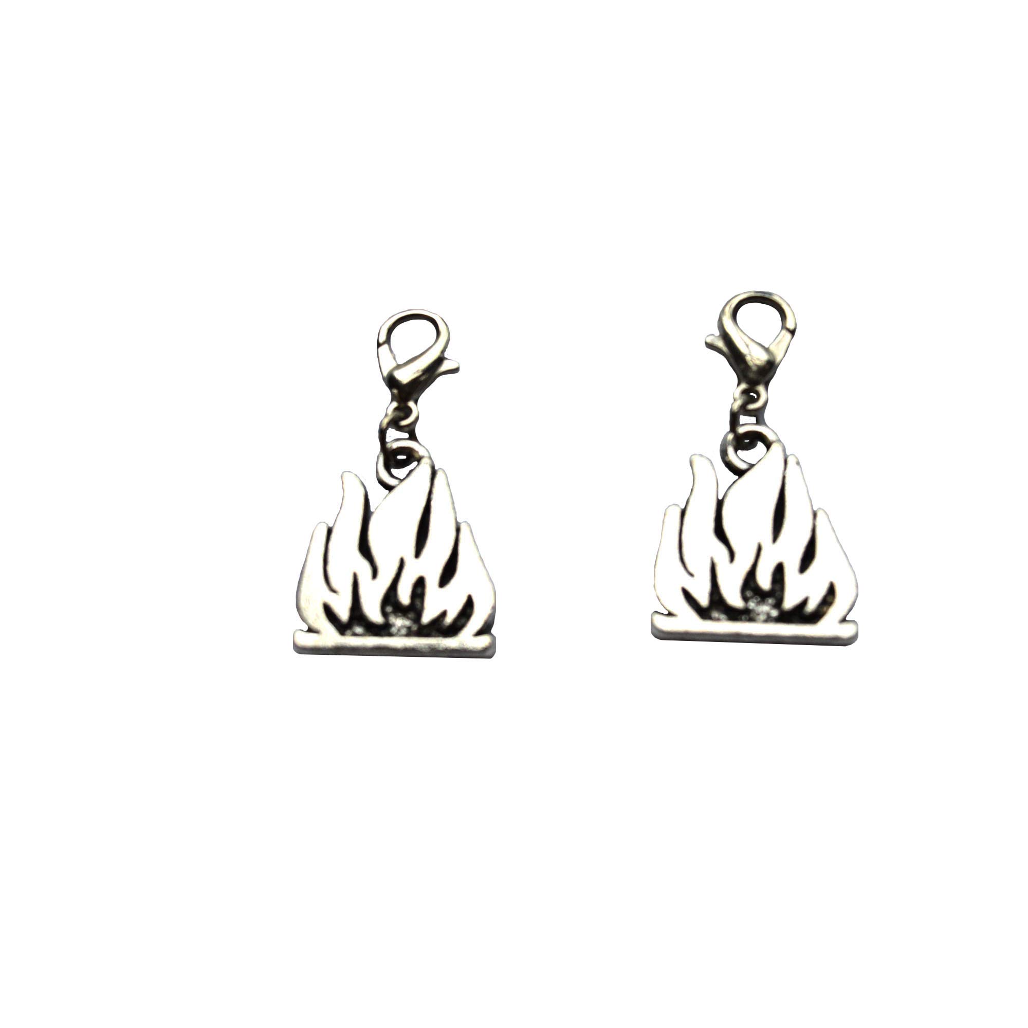 Flame Fire Charms Antique Silver Tone 2 Sided 15x18mm,Zipper Pull, Perfect for Necklaces, Bracelets, Keychain and Earrings