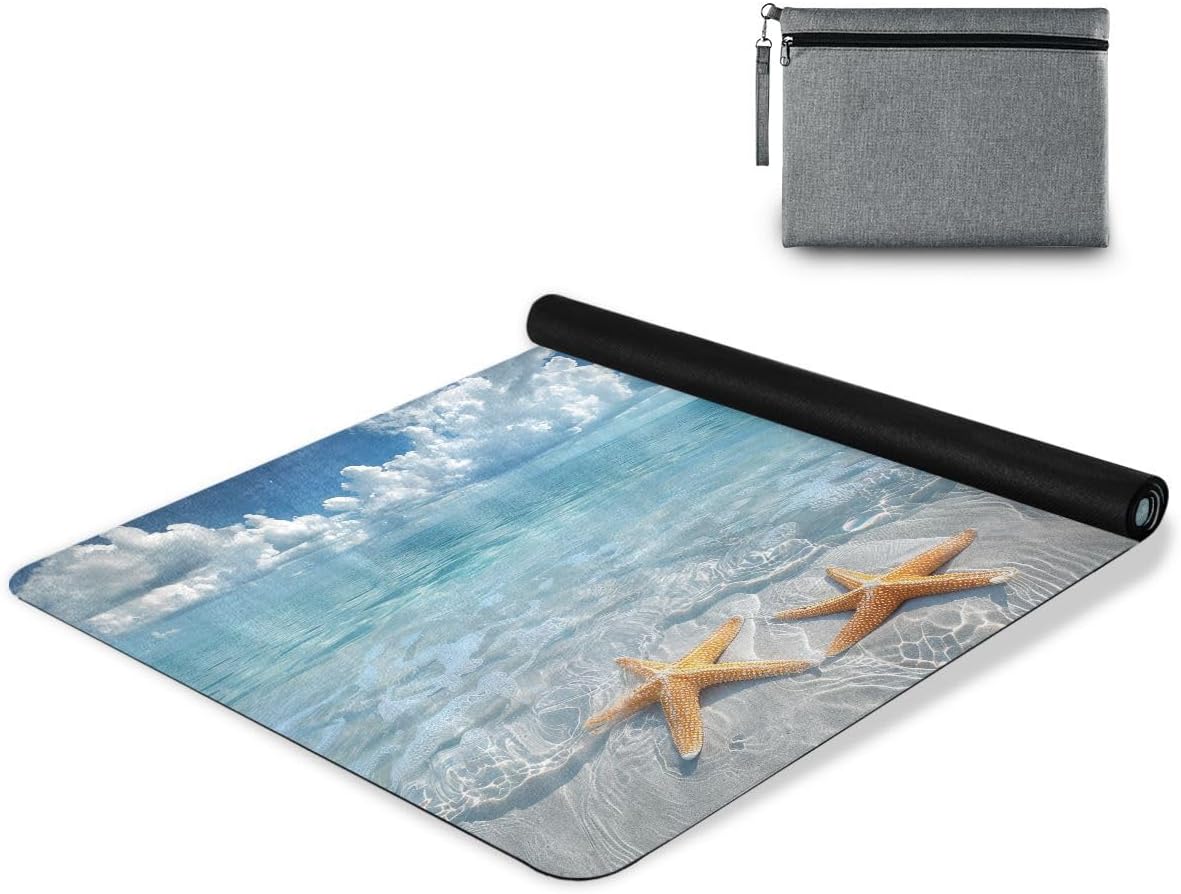 ALAZA Starfish on The Beach Water Yoga Mat Non Slip Fitness Exercise Mat, Workout Mat for Yoga, Pilates and Floor Exercises