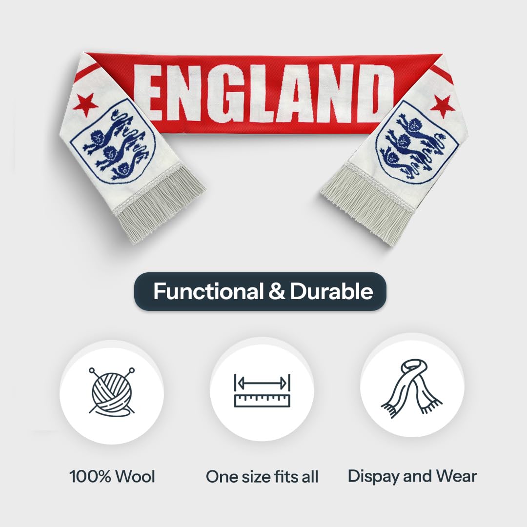 TACKLE FROM BEHIND England Knitted Football Scarf, 100% Wool, 48" x 7", Soft and Warm, with Hanger, Gift for Football Fans 4