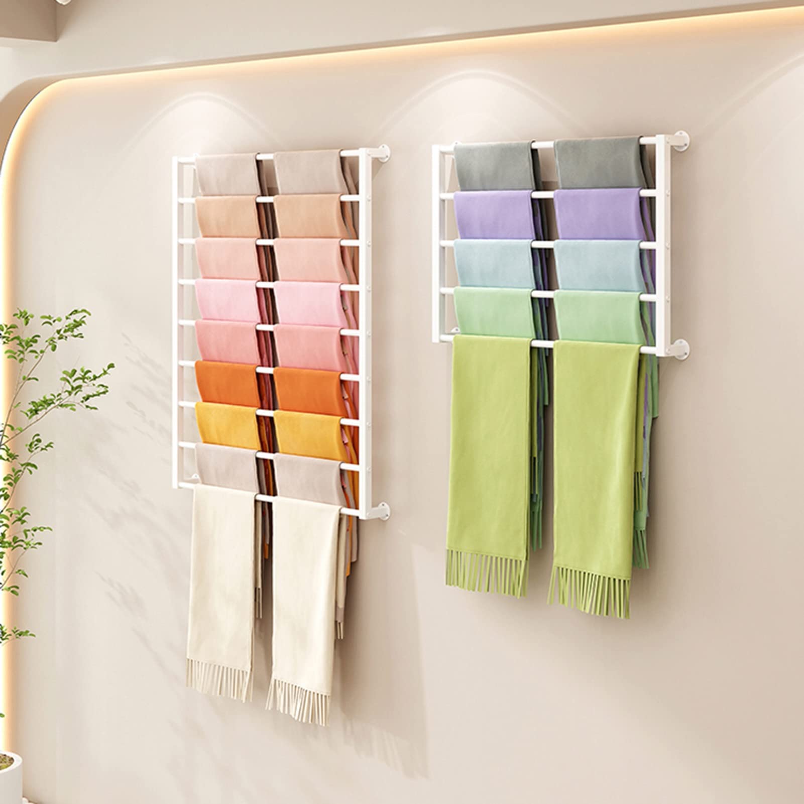 5-warstwowy metalowy organizer ścienny na papier pakowy i wstążki do rękodzieła, idealny do jedwabnych szalików, szali i spodni, biały, 60 cm