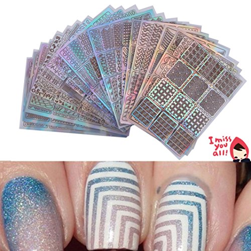 3 Sheets New Nail Hollow Grid Stencil Reusable Manicure Stickers Nail