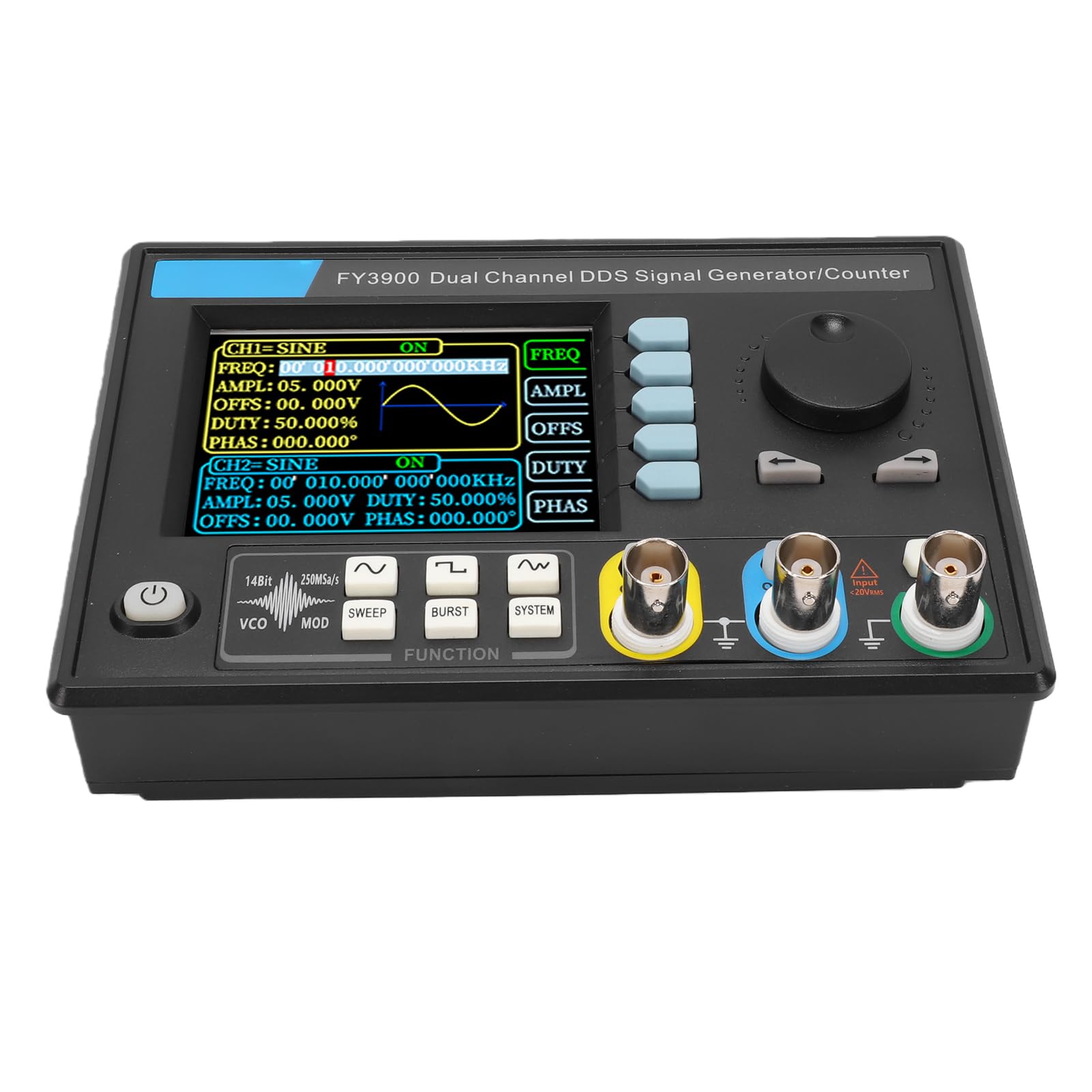 Generador de Señal de Doble Canal FY3900, Generador de Funciones de 30 MHz con 250 /s y Pantalla LCD TFT de 3,2 Pulgadas para Pruebas de Laboratorio (Enchufe de la UE)