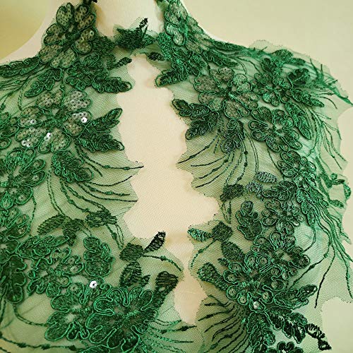 1Pair 42X23Cm Delicate Wedding Sequins Head Ornaments Body Lace Applique Ivory Dress Diy Lace Trim Dress Diy Lace (Green) #TOP2