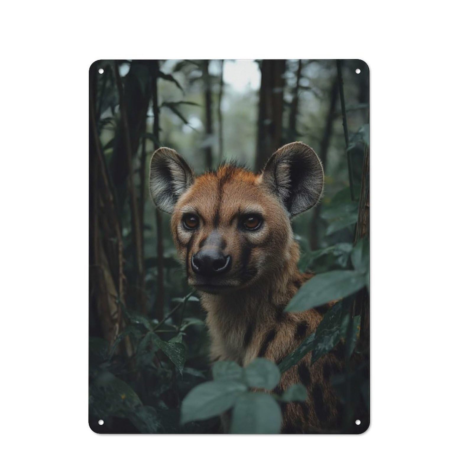Junmoney Style-20 Vintage Tin Sign 40X30cm With Hyena Portrait In Lush Greenery For Bar Or Restaurant, Suited To Bar Decor Enthusiasts