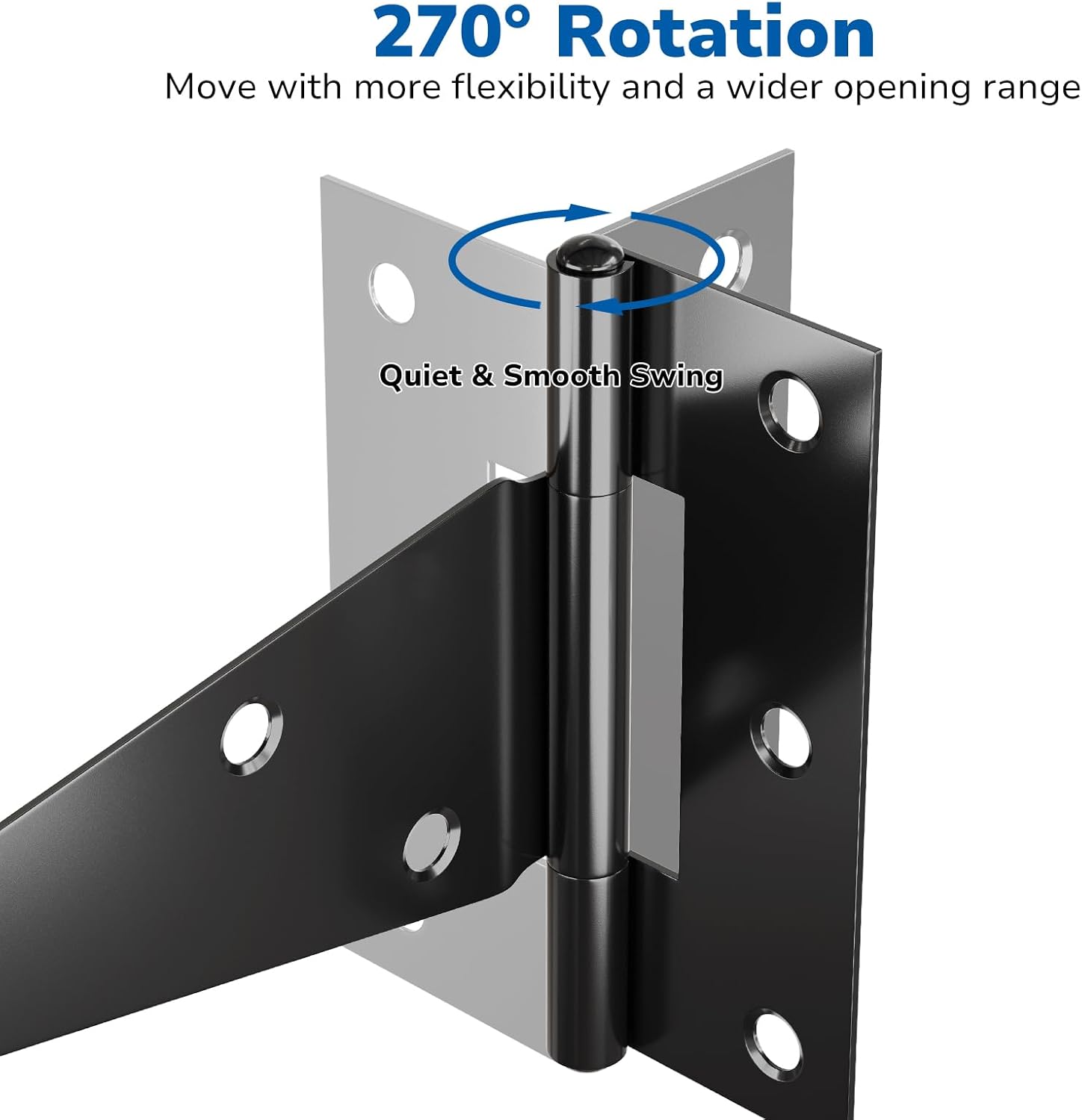 HOSOM Heavy Duty Hinges, 8 Inch T Strap Hinge for Wood, Shed Tee Hinge, Outdoor Gate Black Hinges for Barns and Wood Fence, Screws Included, 6 Pack