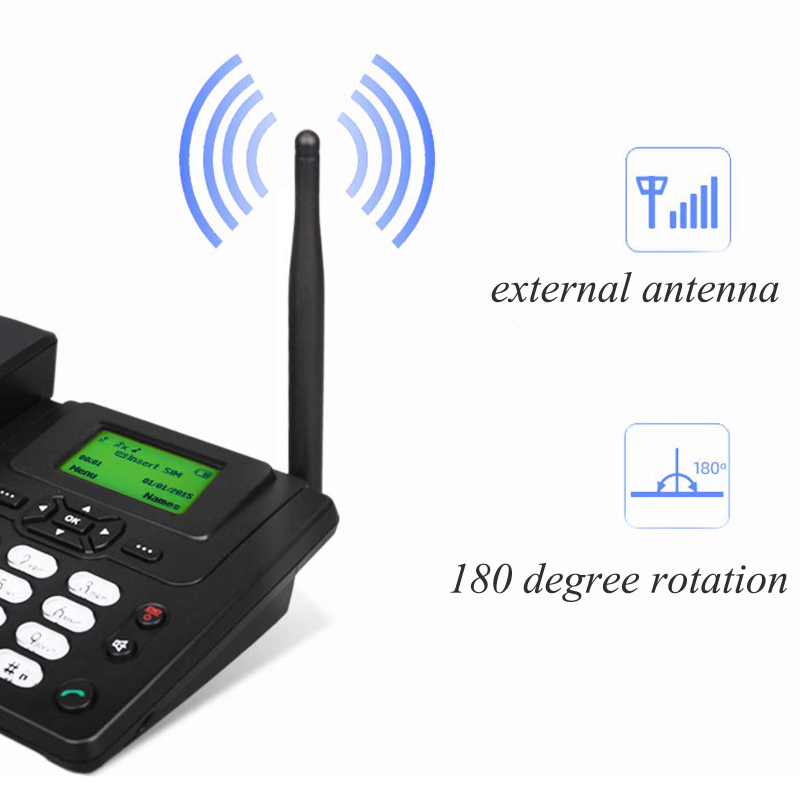 IBOWZ Telefono Fisso Telefono da Tavolo Wireless,Telefono da Tavolo con Slot per Scheda SIM,Telefono di Casa gsm in Nero,ID Chiamante,Ricomposizione,Funzioni Vivavoce,per casa,Ufficio,Hotel,Telefo