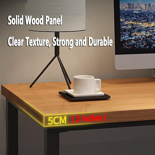 Miniatura 5 de Escritorio de madera maciza para computadora de oficina en casa mesa larga de pino natural resistente con patas de metal de alto transporte ancho