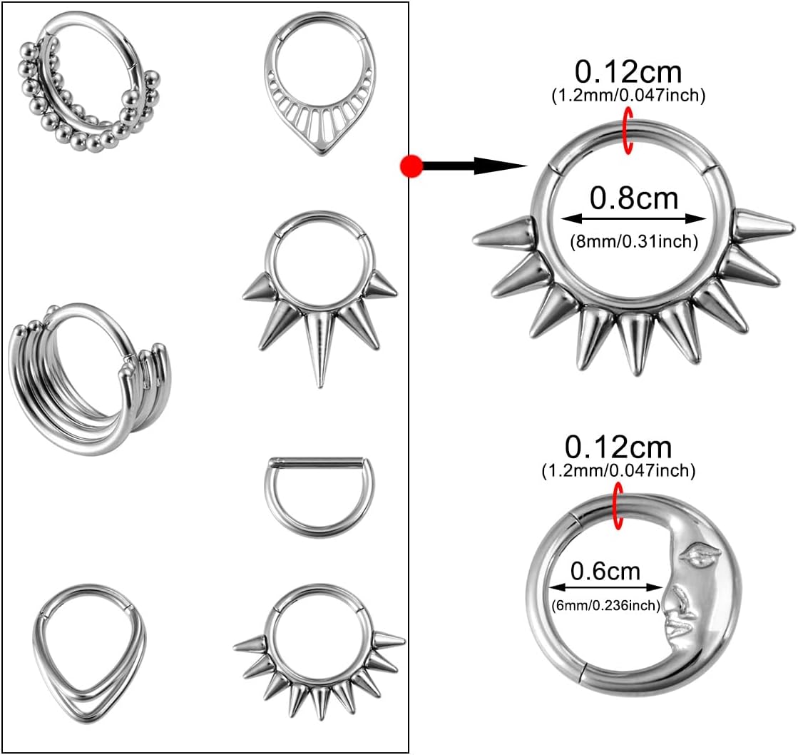 Septum Rings 16G Surgical Steel Nose Rings Hoops for Women Seamless Clicker Hinged Segment Hoop Conch Helix Cartilage Earring Septum Jewelry Lip Nose Daith Hlix Piercing Jewelry - Image 4