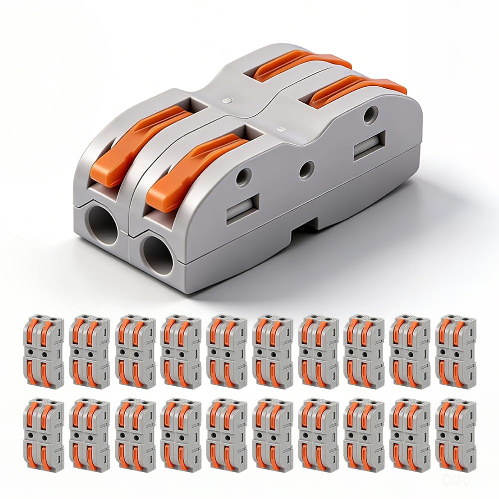 Electrical Wire Connectors, Double Wire Push-in Terminal, Fire-Resistant Lever Lock Connectors – Tool-Free Quick Connect Kit for Home, Auto, LED Strip Wiring (50)