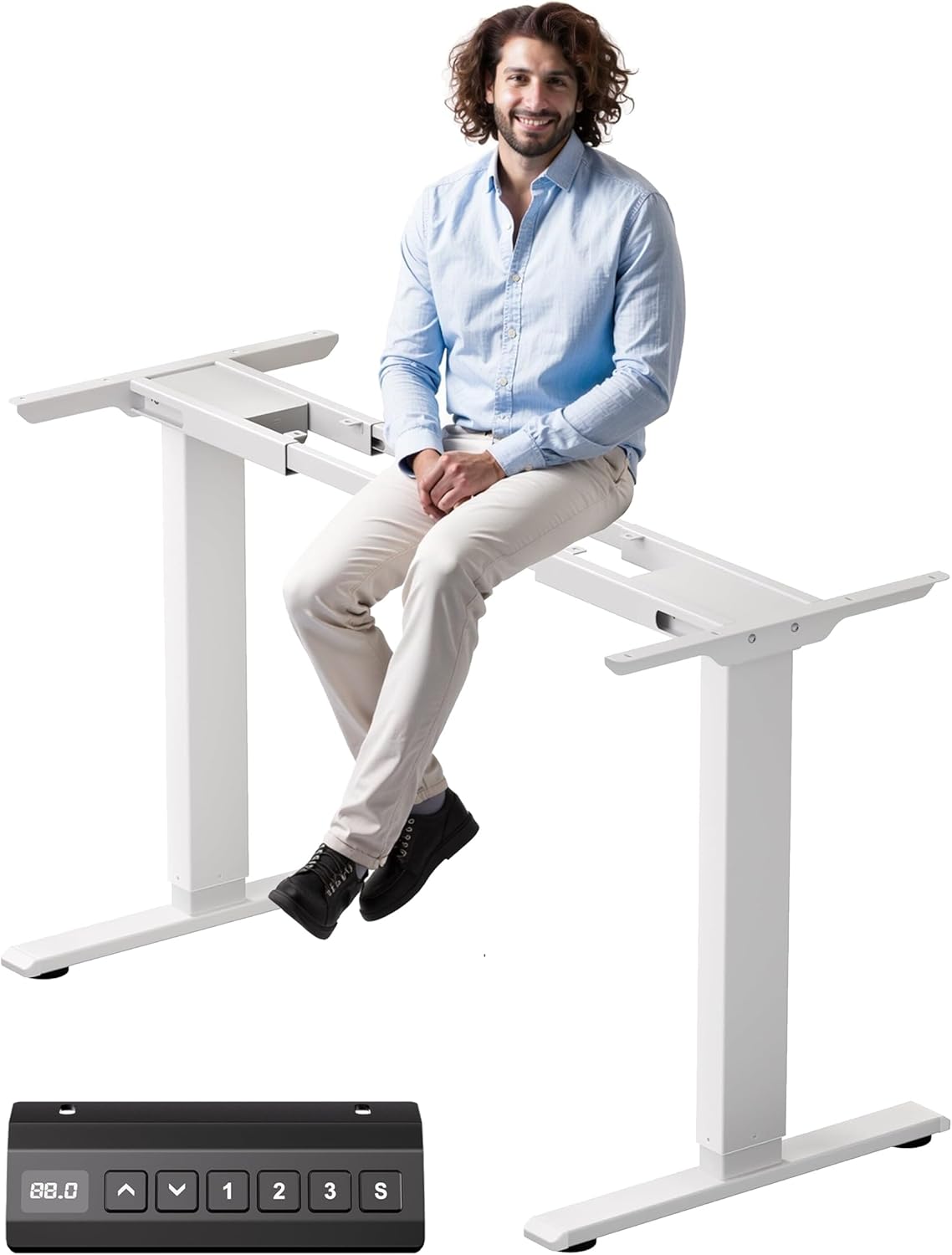 electric dual motor standing desk frame with 3 memory controller, adjustable ergonomic sit stand up desk base workstation for home office,white frame only white dual motors