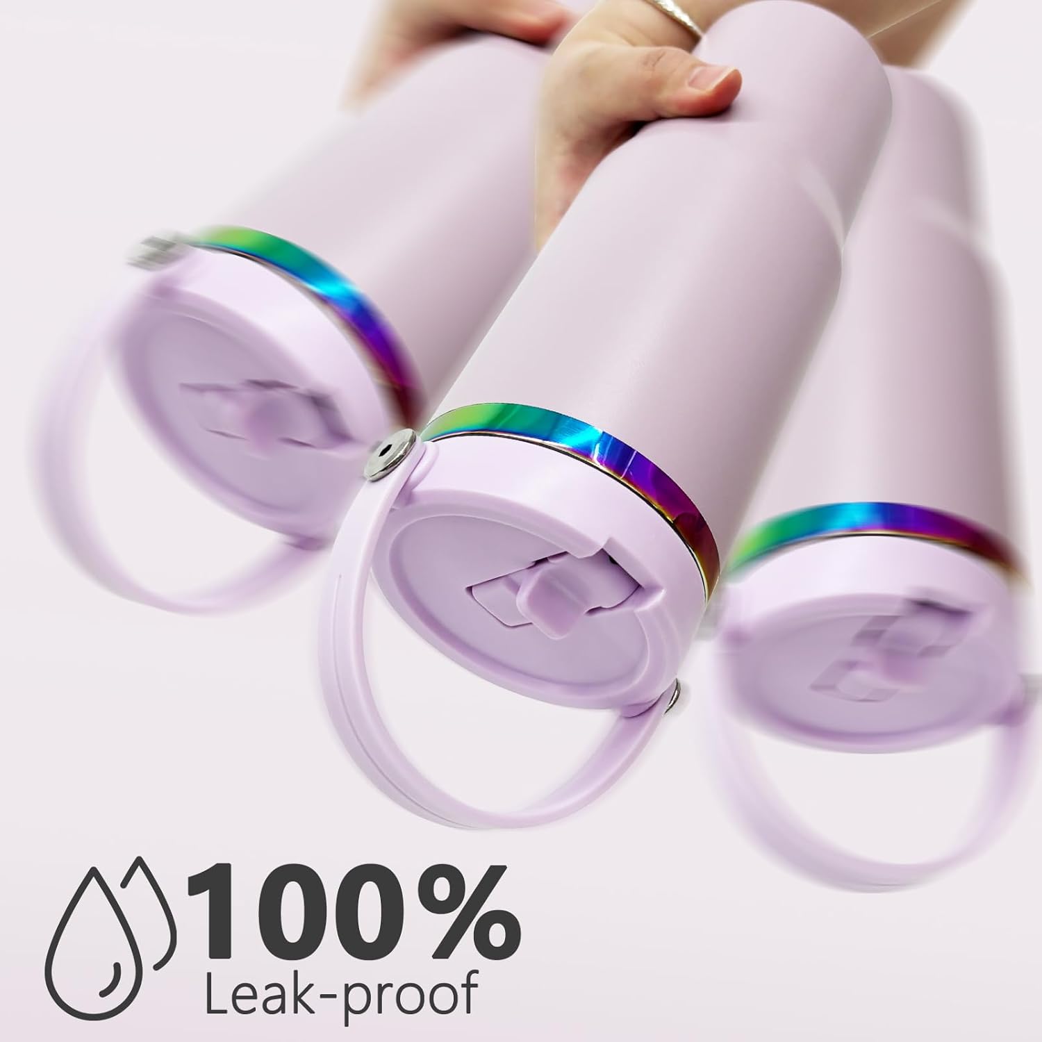 30 oz Tumbler with Handle and Straw, Vacuum Insulated Tumblers with Flip Straw and Top Handle, Leakproof Powder Coated Tumbler, Stainless Steel Travel Mug for Coffee Water (Purple) - Image 4