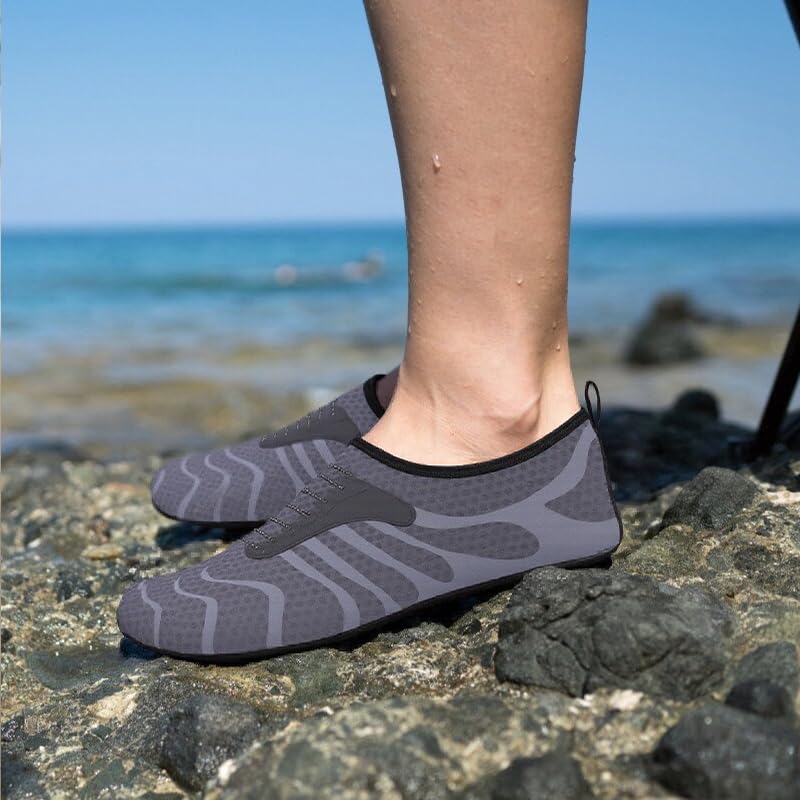 Mens Womens Water Shoes Quick Dry Barefoot Shoes Non-Slip Aqua Socks for Beach Swim Grey Wave