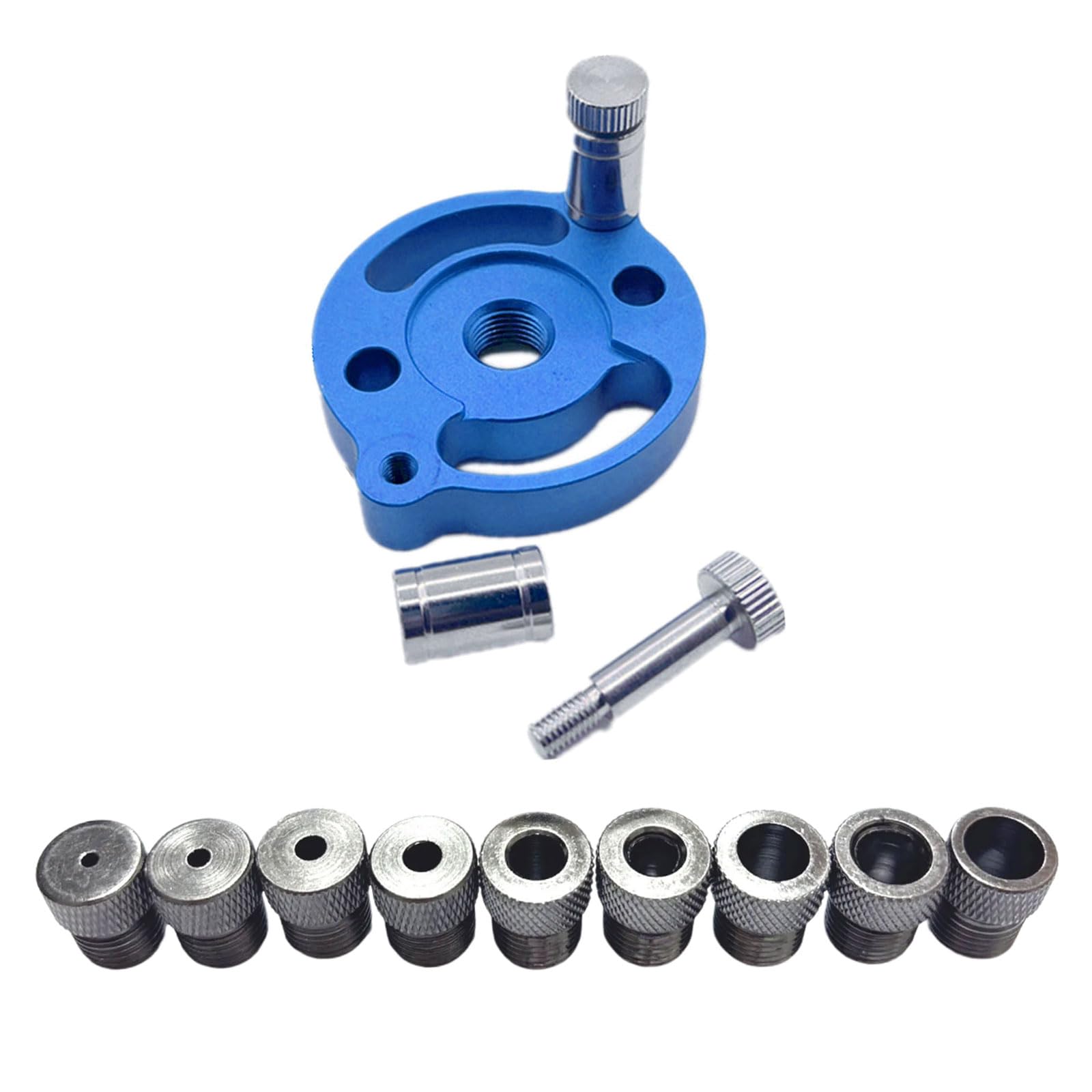 Shntig Blue Accurate Portable Woodworking Hole Locator Tool 9 Guide Sleeves 2Mm-10Mm Aluminum Alloy Drill Jig With Adjustable Feet Portable Drill Guide Tool